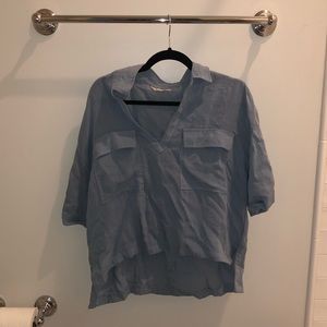 Blue denim-like blouse